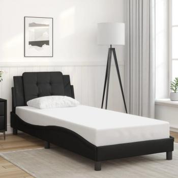 Estructura de cama con cabecero de cuero sintético negro 100x200cm