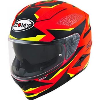 Suomy Casco Integral Speedstar Luminescence Rojo Mate - Casco integral, color rojo mate con detalles luminescentes, diseño aerodinámico, sistema de ventilación avanzado, interior desmontable y lavable, homologado según norm