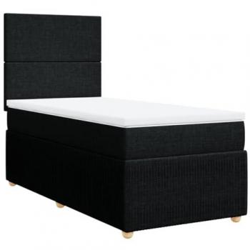 Cama box spring con colchón de muelles en tela negra 100x200 cm