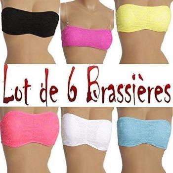 Midi Shopping-Juego de 6 Brassieres-Cinta de mujer con encaje tirantes 9563 transparentes Multicouleur large