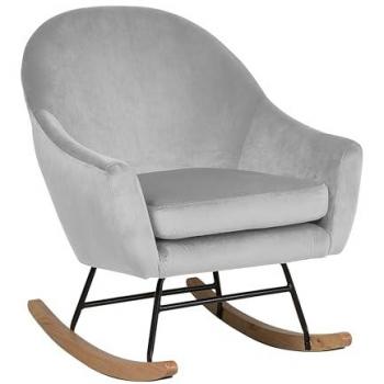 Silla Mecedora de Terciopelo Gris Claro con Base de Madera Clara Estilo Glam Moderno Oxie