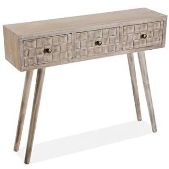 Mueble Recibidor Estrecho Versa Anish, Mesa Consola con 3 cajones, Medidas (Al x L x An) 81,5 x 25 x 97 cm, Madera, Color Marrón y Gris
