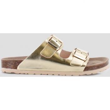 Sandalias planas de mujer de piel con dos hebillas doradas Blogger TALIA 81497