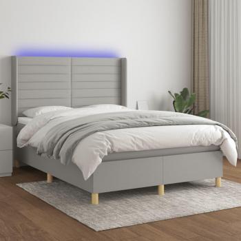 Colchón box spring de muelles con tela LED gris claro 140x190 cm