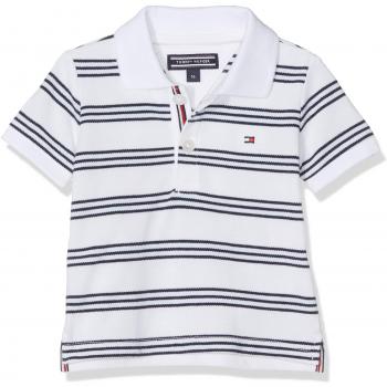 Tommy Hilfiger Striped S/S, Polo para Bebés, Blanco