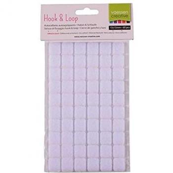 Vaessen Creative Cinta autoadhesiva Redonda/Cuadrada, Color Blanco, 15 mm de diámetro, 60 Pares de Velcro, Adecuada para Papel, cartón y plástico