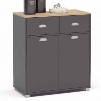 Buffet Bajo Cocina Asfeld Gris Grafito 2 Puertas 2 Cajones Almacenaje Mueble Auxiliar 90x80x40 Cm