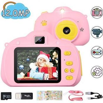 Chuanghongyuan Cámara de Fotos para Niños con Juegos,32GB Tarjeta SD y Acollador,Cámaras Fotos Infantil Digitales Selfie,1080P HD Video con Pantalla de 2.4 Pulgadas,a Prueba de Golpes,Carcasa Silicona
