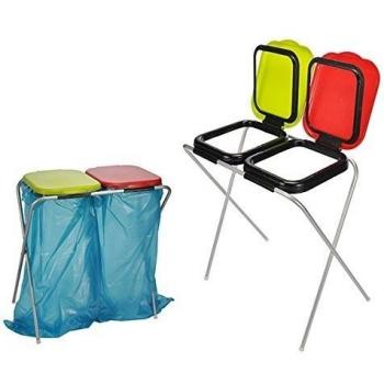 Práctico soporte Saco de basura para bolsas de basura 2 - Bolsas de basura plana - Recolector de valor plástico - Marco de acero y tapa de plástico