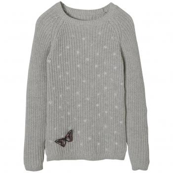 VERTBAUDET Jersey niña Bordado Gris Claro Liso con Motivos 4-5 Anos, 108CM