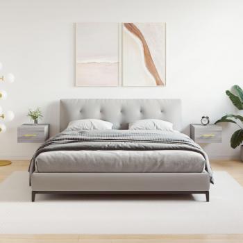 Mesitas de noche de pared 2 piezas color gris Sonoma 35x35x20 cm con lazos de pared