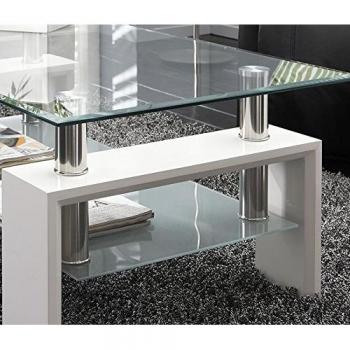 Mesa Centro, Mesa de Cristal, Mesita de Salon, Color Blanco Brillo, Modelo Missouri, Medidas: 110 cm