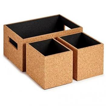 Caja Decorativa Marrón de MDF y Corcho (3 Piezas) - 16,5 x 14 x 30 cm