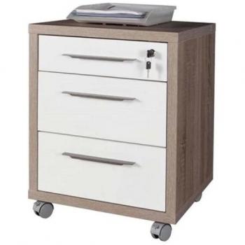 Cómoda de Oficina 3 Cajones con Llave en Roble Blanco y Lacado Blanco 49 x 45 x 63 cm