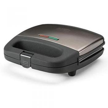 Black+Decker BXSA751E BXSA751E-Sandwichera con 2 cuadradas, Sellado Óptimo 750W, Placas 21.5 x 12.5 cm con Recubrimiento Antiadherente, INOX, Acabado antihuellas, 750 W, Plástico, Pantone 10394