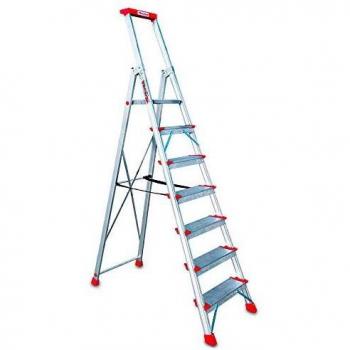 Faraone - Escalera de Aluminio EN947 - 7 peldaños - Escalera de Tijera Profesional - 235x53x15 cm - con Bandeja Portaobjetos y Barandilla - Peso soportado de hasta 150 kg