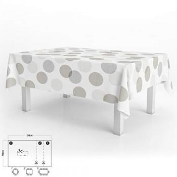 Mantel Hule Rectangular Antimanchas Beige con Circulos 140x250 cm, Impermeable y Recortable para Uso Interior y Exterior