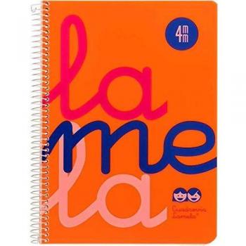 Cuaderno Espiral LAMELA Fluor, 4º 80H Cuadrovía 4 mm. Tapa Plástico Naranja