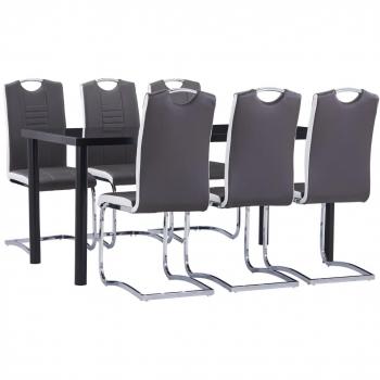 Juego de comedor 7 piezas cuero sintético gris Día y Noche