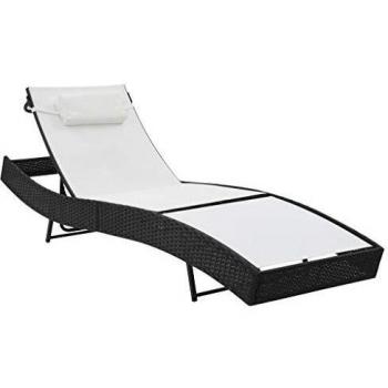 Black Poly Rattan Sun Lounger with Cushion