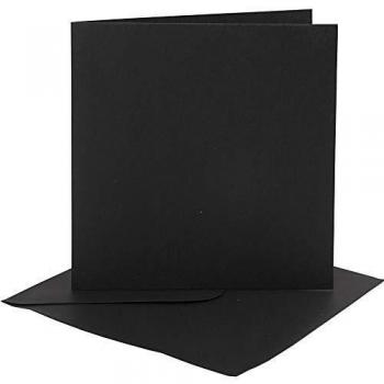 Set de Tarjetas y Sobres Negras, 15,2x15,2 cm, 16x16 cm, 230 g, 4 Unidades