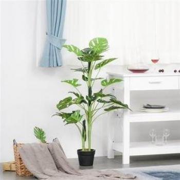 Outsunny Planta Artificial Monstera con Maceta Árbol Tropical Sintético 21 Hojas Decoración para Casa Oficina Ø16x100 cm Verde
