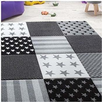 Alfombra Infantil Tejida Gris Estampado Geométrico Flag Start 240x340 cm - Polipropileno