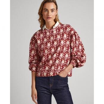 Pepe Jeans Women's Bella Pullover Sweatshirt in Burgundy with Ornamental Print