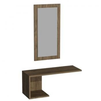 Estantería con Espejo de Nogal 80x30x29,6 cm - 100% Tablero de Aglomerado Rechapado en Melamina - Grosor 18 mm