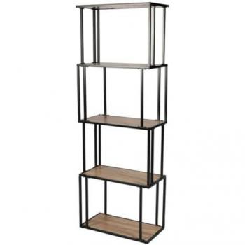 Estantería decorativa de metal y madera negra, 5 estantes, altura 170 cm - Colorado