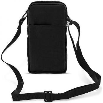 Riñonera de Tela para Smartphone con Mosquetón y 2 Bolsillos - Negro