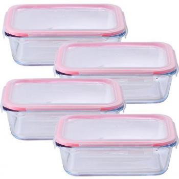 Juego de 4 Contenedores Herméticos Rectangulares Benetton de 1 Litro en Vidrio Borosilicato