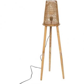 Lámpara de pie trípode Ajmal en madera de manguier con abat-jour de cuerda - Beige - H127 cm