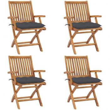Folding Garden Chairs with Cushions - 4 pcs Solid Teak Wood
