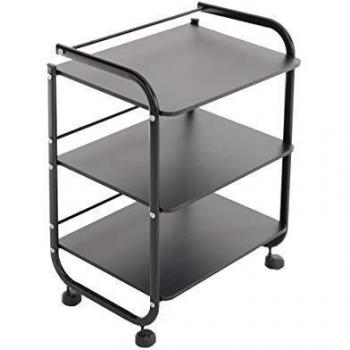 Carrito de Servicios PL902 con Ruedas Negro y 3 Niveles, Mesa Auxiliar para Salón, Cocina y Estética