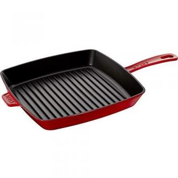 Grill Plancha Americana Staub de Hierro Fundido, 26 a 30 cm, Gris Grafito, Surcos Rayas, Apta Inducción