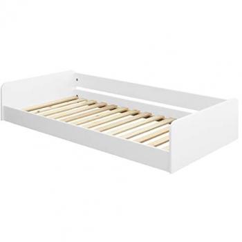 Cama infantil de madera maciza blanca con barrera 90x190 cm