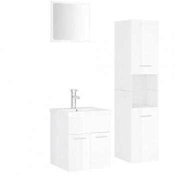 Juego de muebles de baño madera de ingeniería blanco brillo