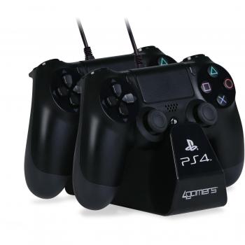 4Gamers - Play&Charge Cargador Doble Para Mando Con Soporte, Negro