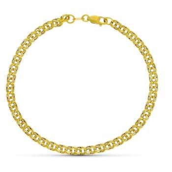 Pulsera de oro 18k modelo cadena húngara hueca y eslabones bicolor para mujer con barras horizontales combinadas
