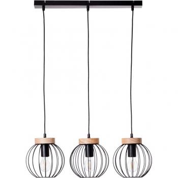 Lámpara Colgante Sorana 3 Focos E27 en Negro y Madera Sostenible