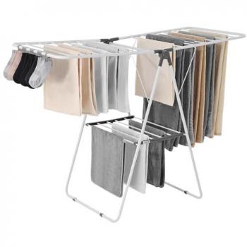 VEVOR Adjustable 2-Tier Foldable Clothes Drying Rack with Sock Clips & 21 Drying Rods, Metal Free-Standing Laundry Dryer for Indoor and Outdoor Use, White