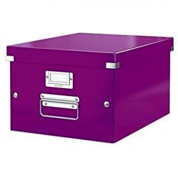 Caja de almacenamiento Leitz Click & Store WOW A4, color violeta, dimensiones 281 x 200 x 370 mm, con etiqueta para descripción