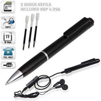 Spy Gadget 8GB Digital Espía Oculta Grabadora De Voz Bolígrafo - Multi-funcional USB 650 Horas Almacenaje Dictáfono Media Player - 100% Garantía De Satisfacción