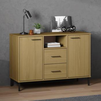 Zapatero de madera maciza con patas de metal OSLO, dimensiones 113x40x77 cm, mueble de almacenaje para salón, buffet y armario auxiliar en color marrón