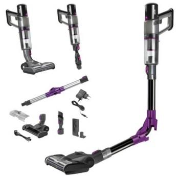 Aspirador Vertical Inalámbrico MPM MOD-70 Negro Púrpura con Pantalla Digital y Sensor de Polvo Inteligente 22,2 V/250W