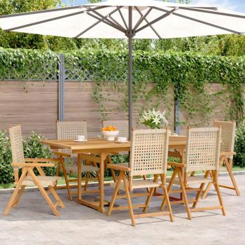 7-Piece Beige Poly Rattan and Solid Wood Garden Dining Set