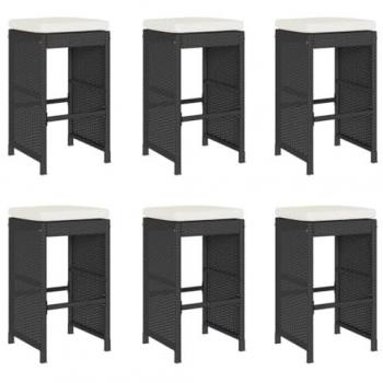 vidaXL Garden Bar Stools with Cushions 6 pcs Black Poly Rattan