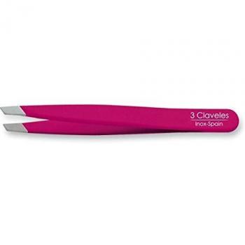 3 Claveles 12278 Pinza Depilar Sesgada, Inoxidable De 9 Cm, color Rosa, 1 Unidad