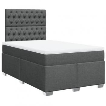 Cama box spring con colchón tela gris oscuro 120x190 cm
